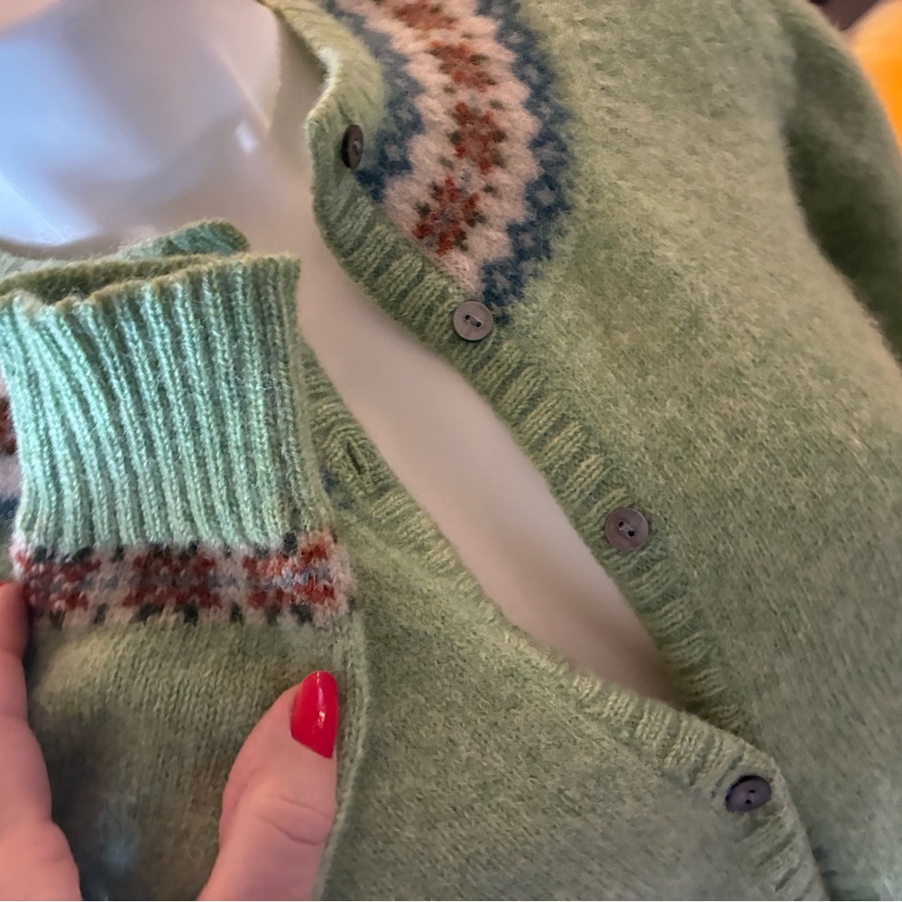LL Bean Meadow Green Fair Isle Cardigan -Sweaters- SZ Med. Mint! R $175+ - Picture 4 of 12